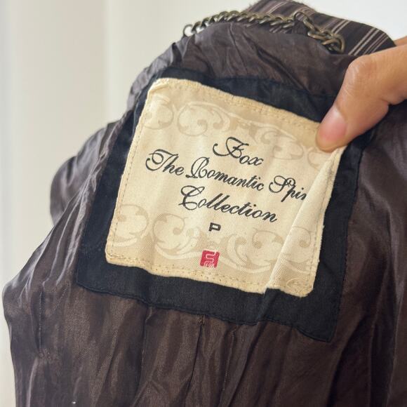 Vintage herringbone blazer with striped contrast and embroidered patches (S/M) - Picture 7 of 8